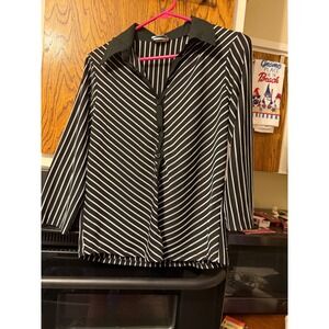 JKLA California Womens Black White Striped Button Up Blouse Large 7638638